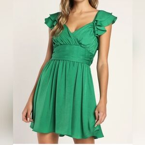 Lulus Daytime Darling Dress Color Green Style Mini Ruffles Size Small Good Cond.